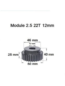 เฟืองเกีย โมดูล 2.5 ระยะพิท 7.85 มม. จำนวน 22 ฟันรูเจาะแกนเพลา 12
