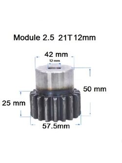 เฟืองเกีย โมดูล 2.5 ระยะพิท 7.85 มม. จำนวน 21 ฟันรูเจาะแกนเพลา 12