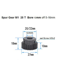 เฟืองโมดูล1พิท 3.14มม.25 ฟัน รูเจาะ 10 มม *