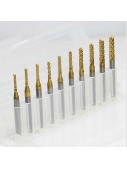 ดอกกัดทังสเตน สตีล เคือบTitanium Alloy จำนวน 10 ดอกต่อ1กล่อง ขนาด0.7-3.175 มม.(0.7,0.8,0.9,1.0,1.5,2.0,2.5,3.0,3.175)เลือกขนาดและจำนวนดอกกัดตามต้องการ