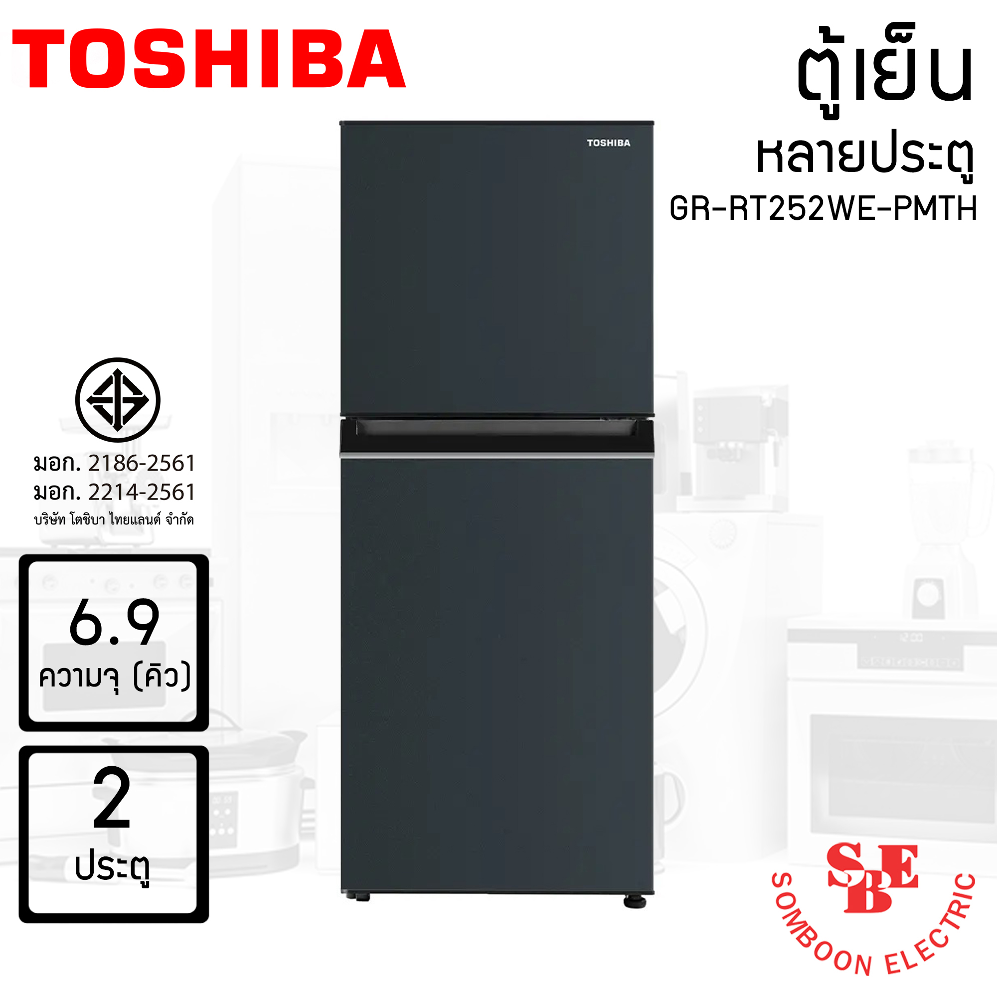 TOSHIBA ตู้เย็น 2 ประตู ความจุ 6.9 คิว รุ่น GR-RT252WE-PMTH