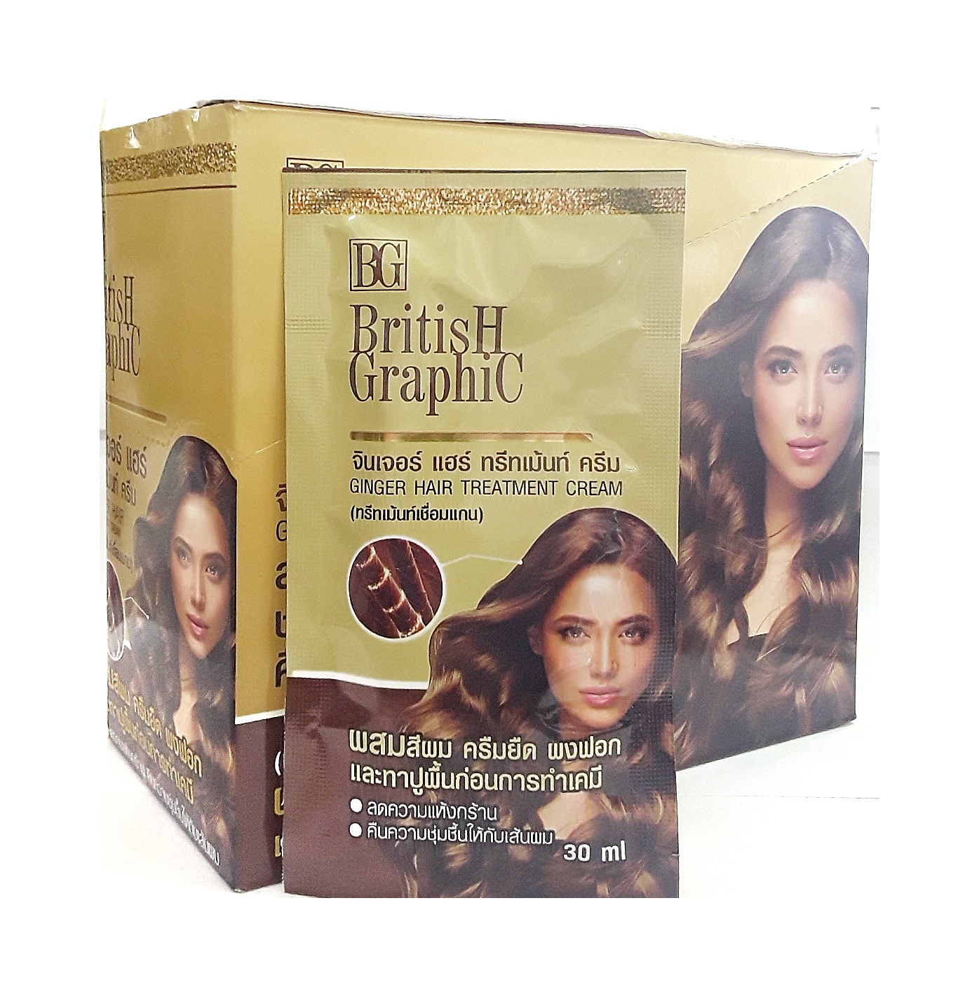 British Graphic Ginger Hair Treatment Cream บริติช กราฟฟิค ทรีนเม้นท์เชื่อมแกน ( 1 ซอง )