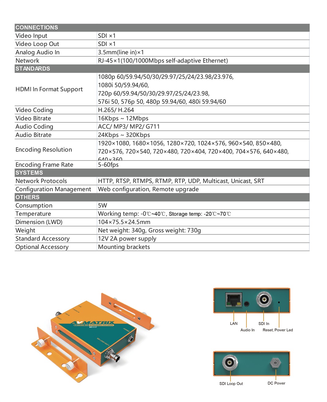 AVMatrix - SE1117 H.265/ H.264 SDI STREAMING ENCODER