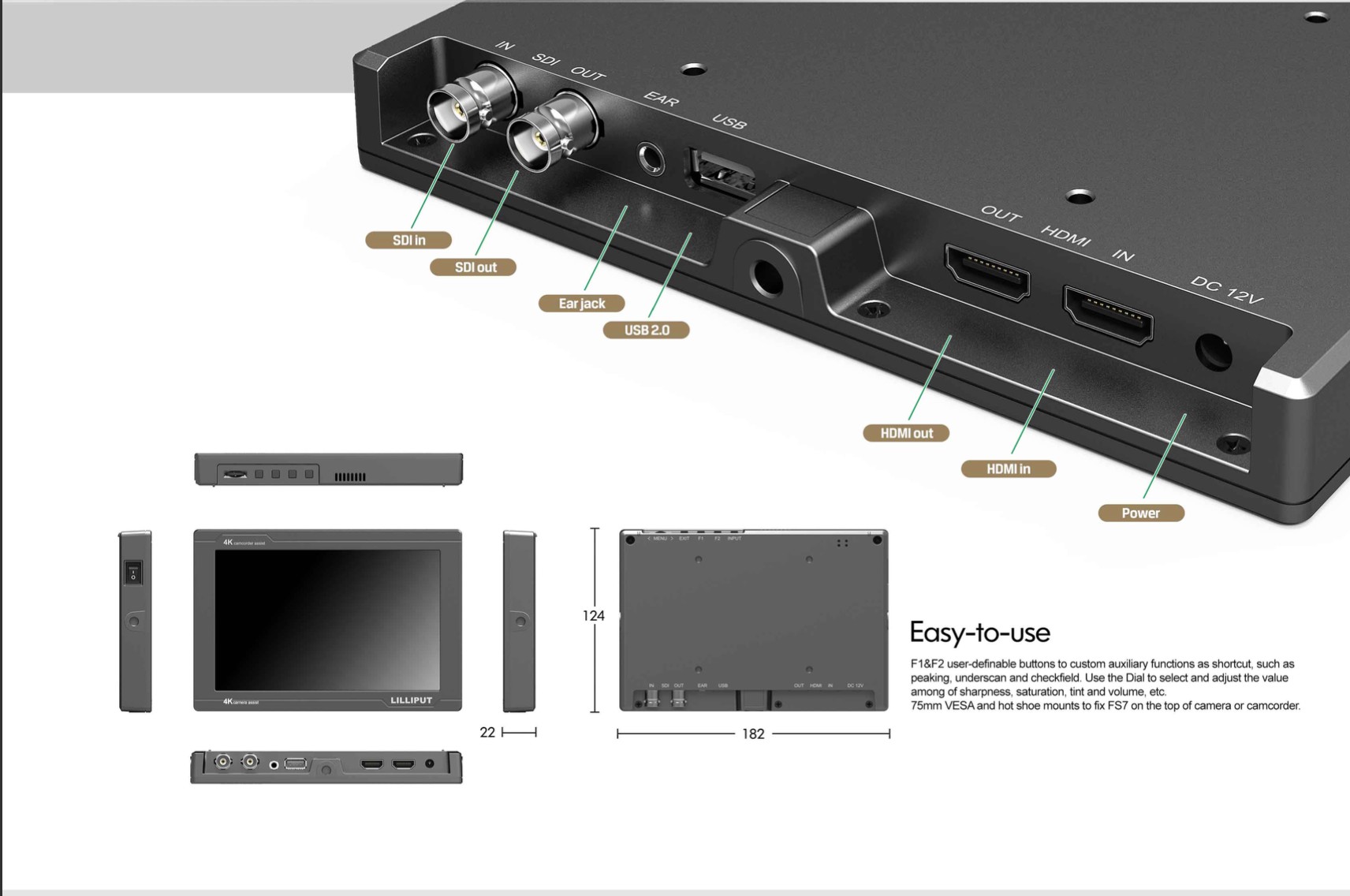 Lilliput รุ่น FS7 7" 4K HDMI/3G-SDI จอมอนิเตอร์ Broadcast