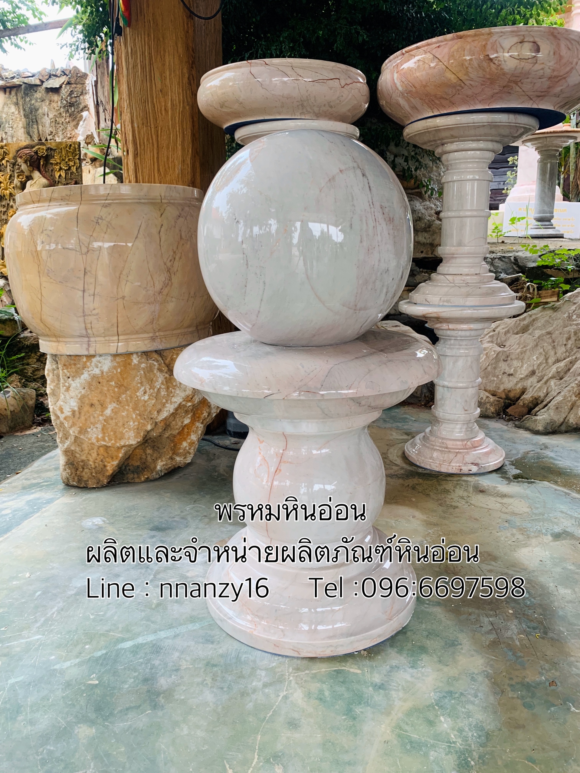 ลูกนิมิตหินอ่อน40ซมฐานหินอ่อน