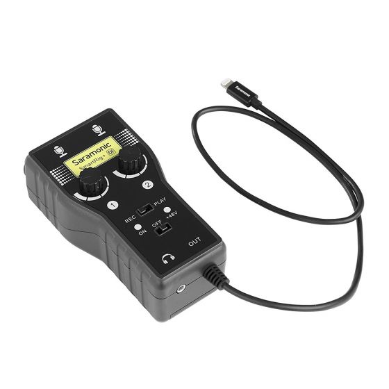 Saramonic SmartRig+ Di 2-Channel XLR & 3.5mm Microphone Mixer + 6.3mm Guitar Audio Interface with Phantom Power & MFi Certified Lightning Connector for iOS Smartphones and Tablets - Black | รับประกันศูนย์ 100%
