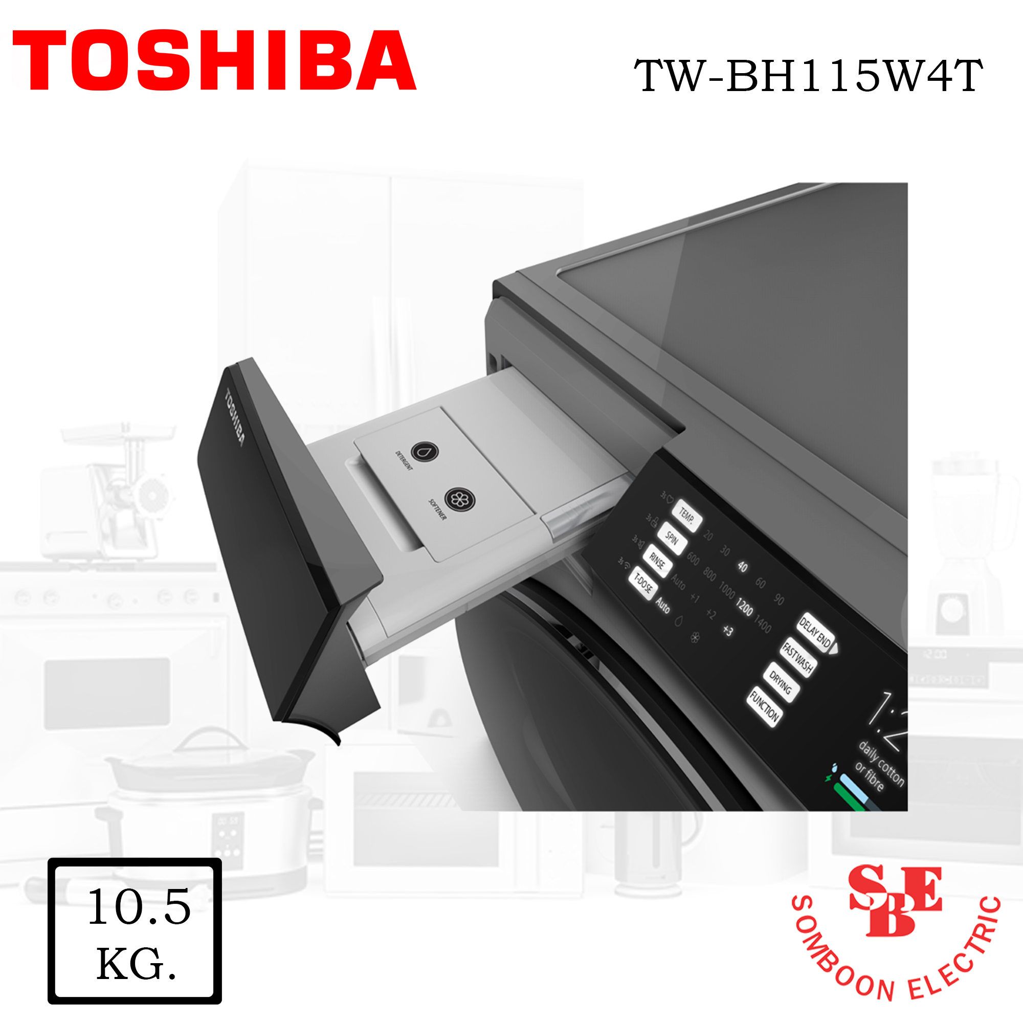 เครื่องซักผ้า Toshibaฝาหน้า 10.5 Kg. รุ่น TW-BH115W4T