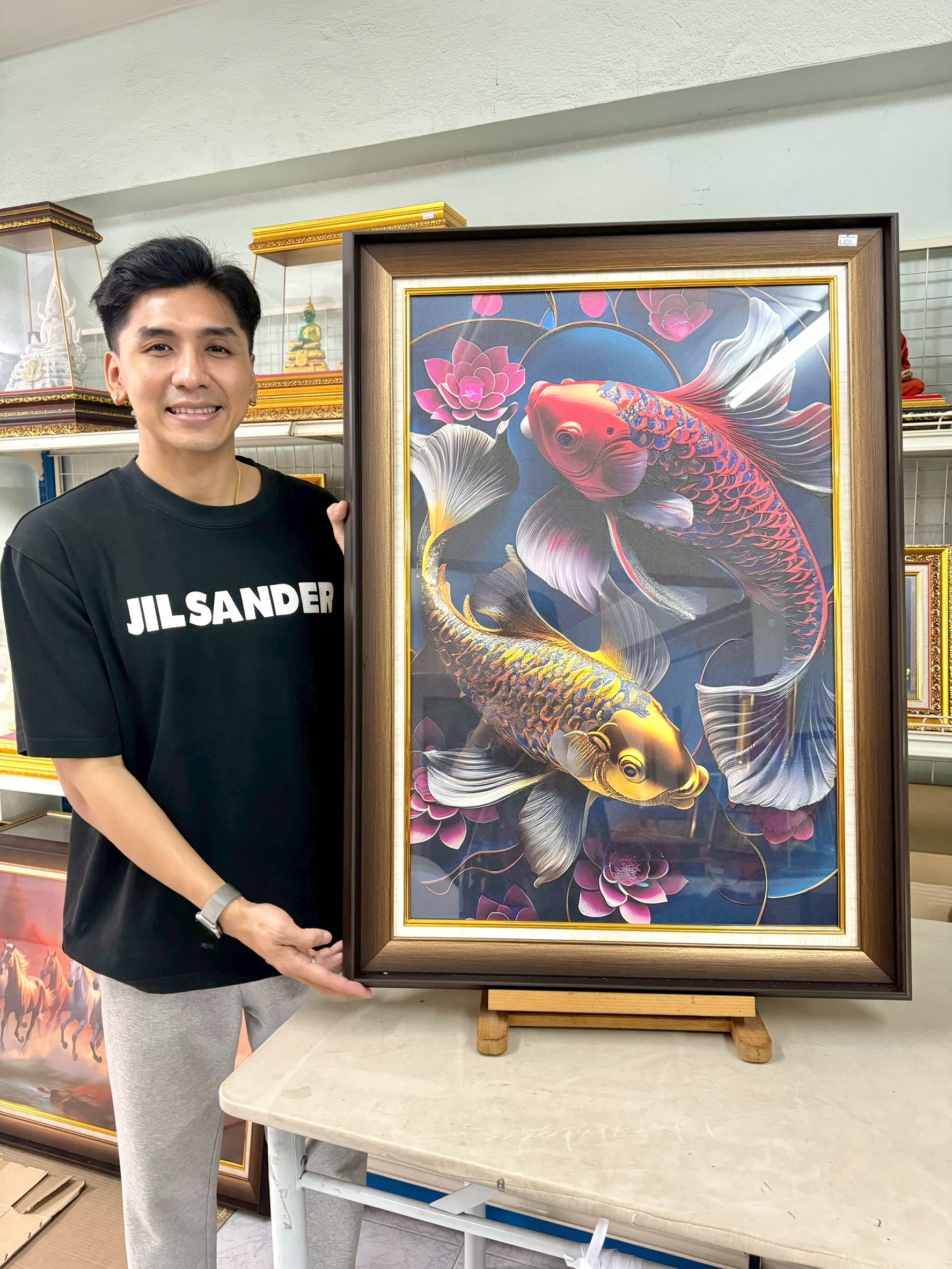 งานพิมเนื้อนูนบนผ้าแคนวาส "ปลาคราฟคู่มงคล" ขนาด 26*36 นิ้ว ของขวัญ ของขวัญมงคล ของขวัญปีใหม่ ของที่ระลึกมอบผู้ใหญ่ ของขวัญเปิดร้าน ของเเต่งบ้านมงคล ของขวัญขึ้นบ้านใหม่ โอกาสสำคัญต่าง ๆ เสริมสิริมงคล สำเนา สำเนา สำเนา