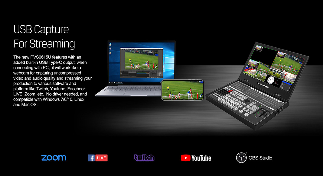 Switcher AVMatrix - PVS0615U Portable 6CH Streaming Switcher