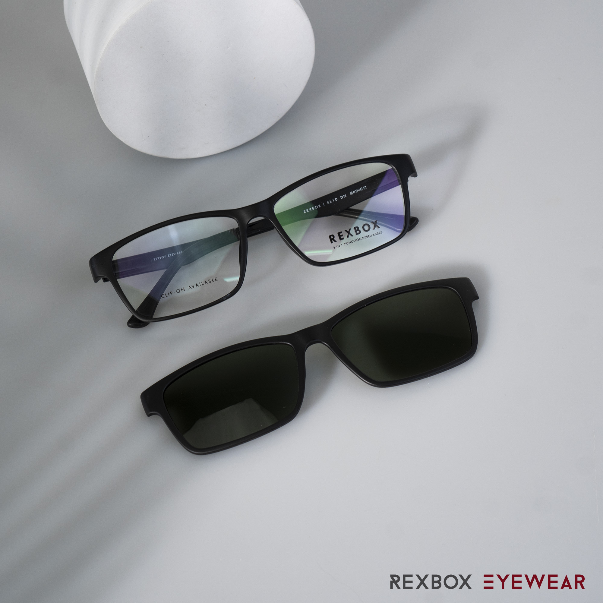 EX10 | กรอบสีดำ | คลิปออนเทาเขียว