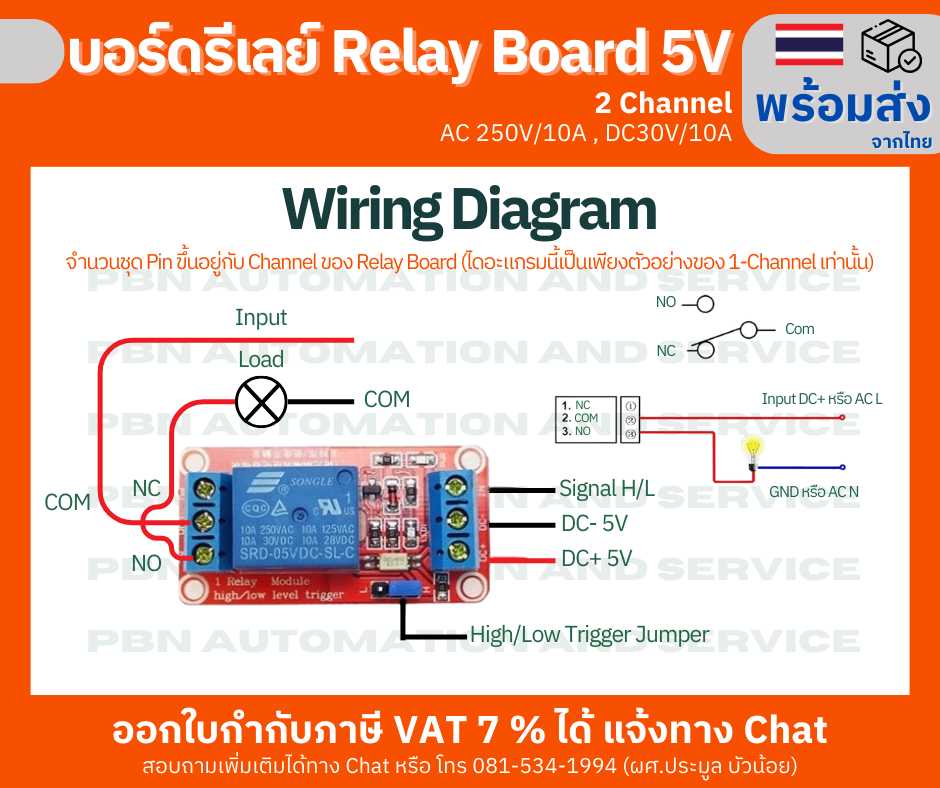 บอร์ดรีเลย์ Relay Board 5V 2 ช่อง(2-Channel) มี H/L Trigger Jumper กระแสโหลด 10A ที่250VAC/30VDC สำหรับไมโครคอนโทรลเลอร์