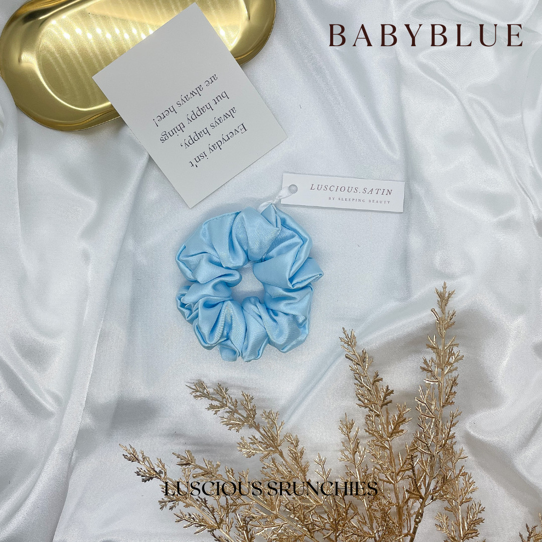 ยางมัดผม สี BABY BLUE ทำจาก Luscious Satin ยางรัดผม เนื้อนุ่มละเอียดเกรดพรีเมี่ยม ไม่ดึงผมจนปวดหัว ถนอมเส้นผม ช่วยให้ผมไม่ขาด
