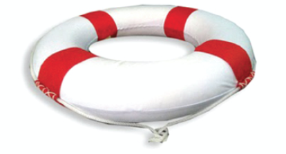 ห่วงชูชีพโฟมหุ้มผ้าดิบสีขาวคาดสีแดง 24 นิ้ว พร้อมเชือกรอบวง