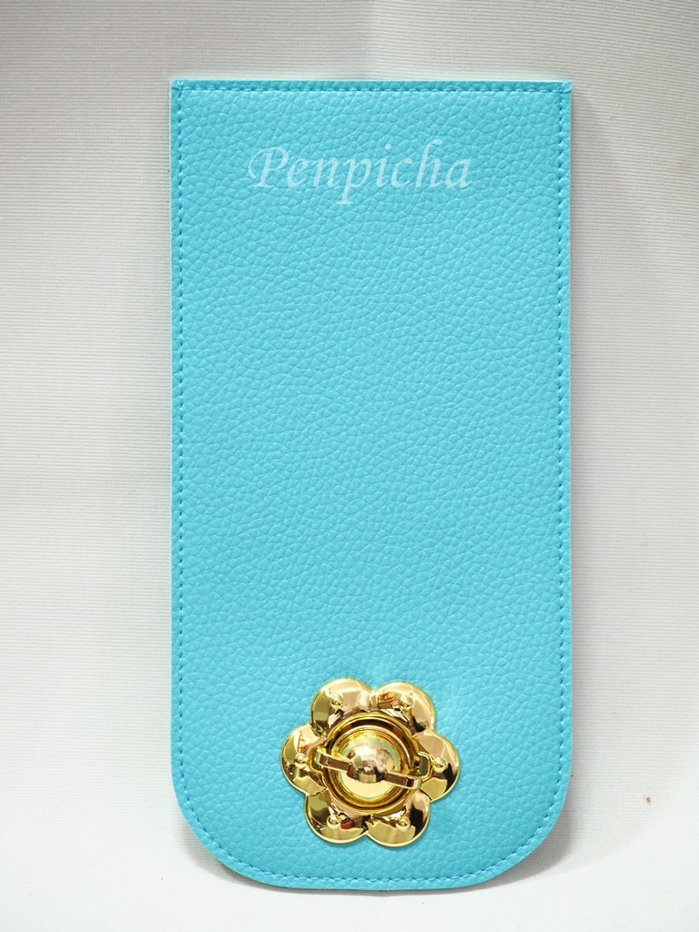 ฝายาวมนลูกบิดดอกไม้ทอง สีฟ้า
