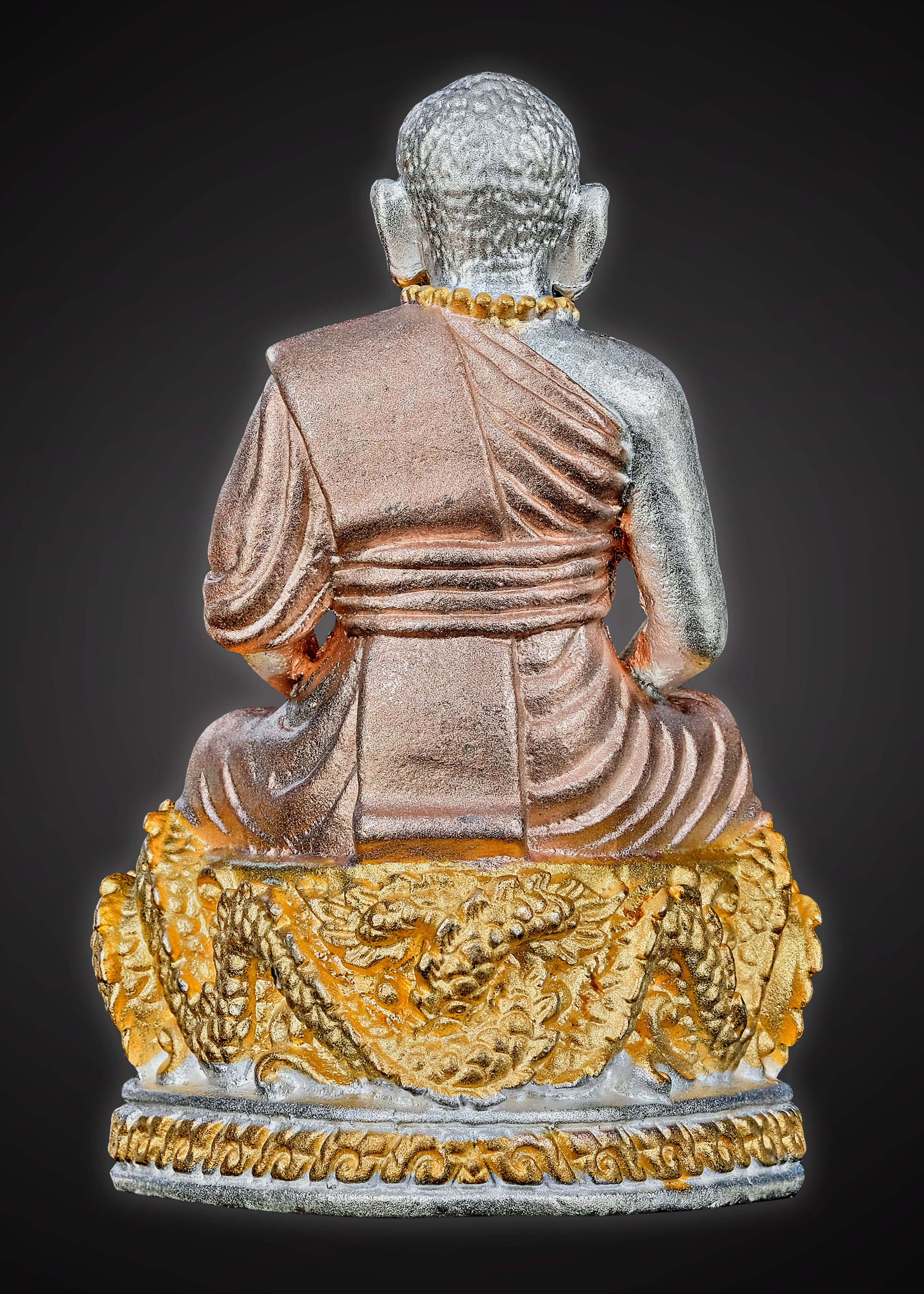 รูปหล่อ หน้าฝรั่ง นั่งบัลลังค์ พญานาคคู่ เนื้อสามกษัตริย์ หลวงปู่จันทร์ วัดซับน้อย