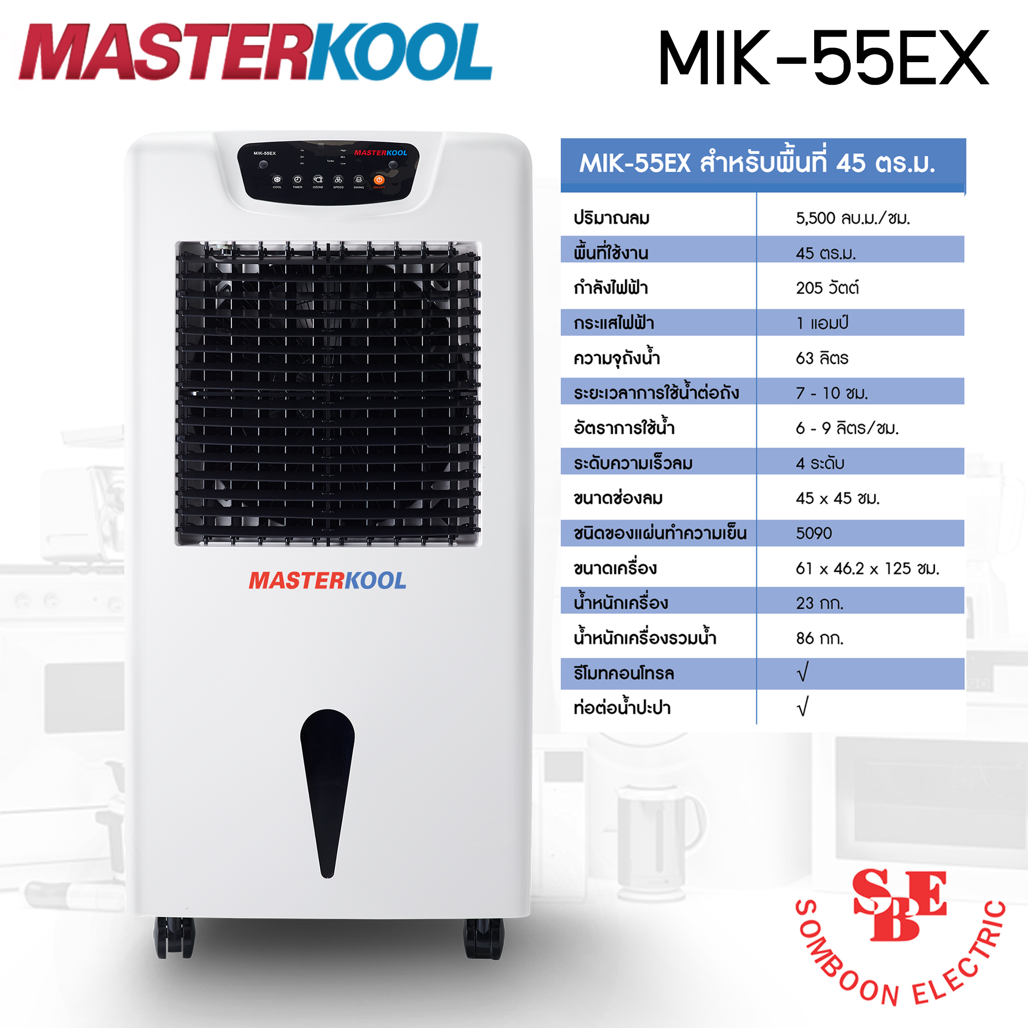พัดลมไอเย็น Masterkool รุ่น MIK-55EX ครอบคุมพื้นที่ 45 ตร.ม.