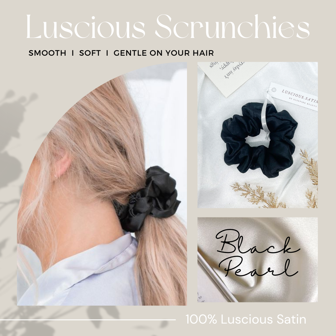 ยางมัดผม สี BLACK PEARL ทำจาก Luscious Satin ยางรัดผม เนื้อนุ่มละเอียดเกรดพรีเมี่ยม ไม่ดึงผมจนปวดหัว ถนอมเส้นผม ช่วยให้ผมไม่ขาด