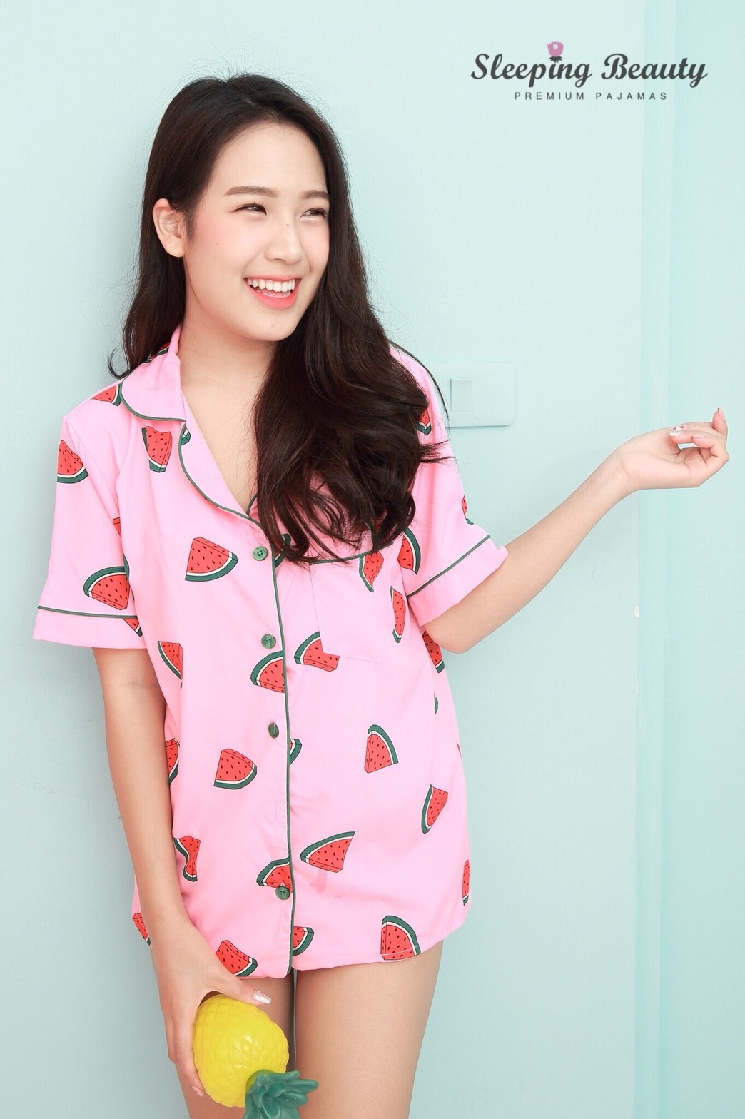 ชุดนอนลายแตงโม สีชมพู เกรดพรีเมี่ยม แบรนด์ Sleeping Beauty แขนสั้น ขาสั้น ชุดนอนผู้หญิง ชุดนอนแขนสั้น ชุดนอนกางเกง