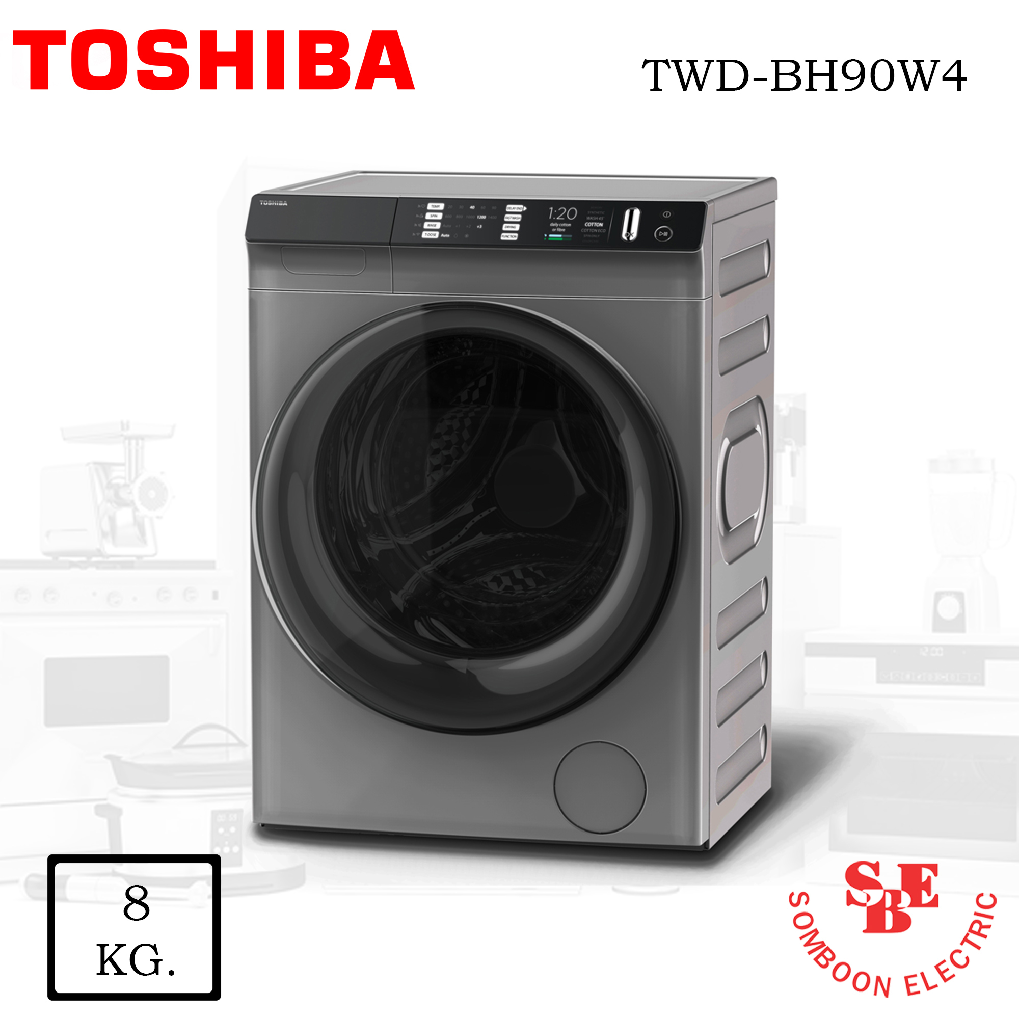 เครื่องซักผ้าและอบผ้า Toshiba ฝาหน้า 8 KG. รุ่น TWD-BH90W4