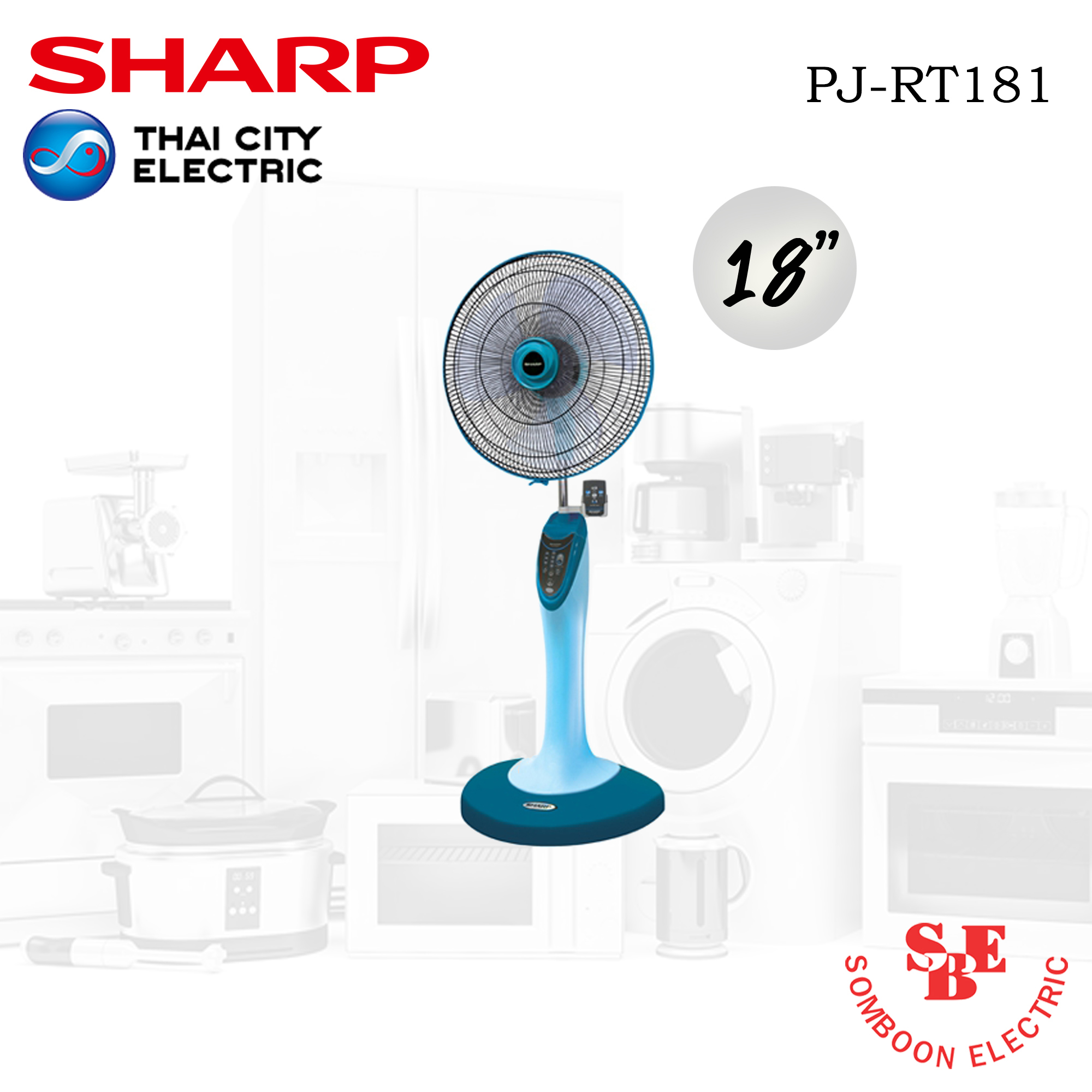 พัดลมตั้งพื้น Sharp 18" รีโมท รุ่น PJ-RT181