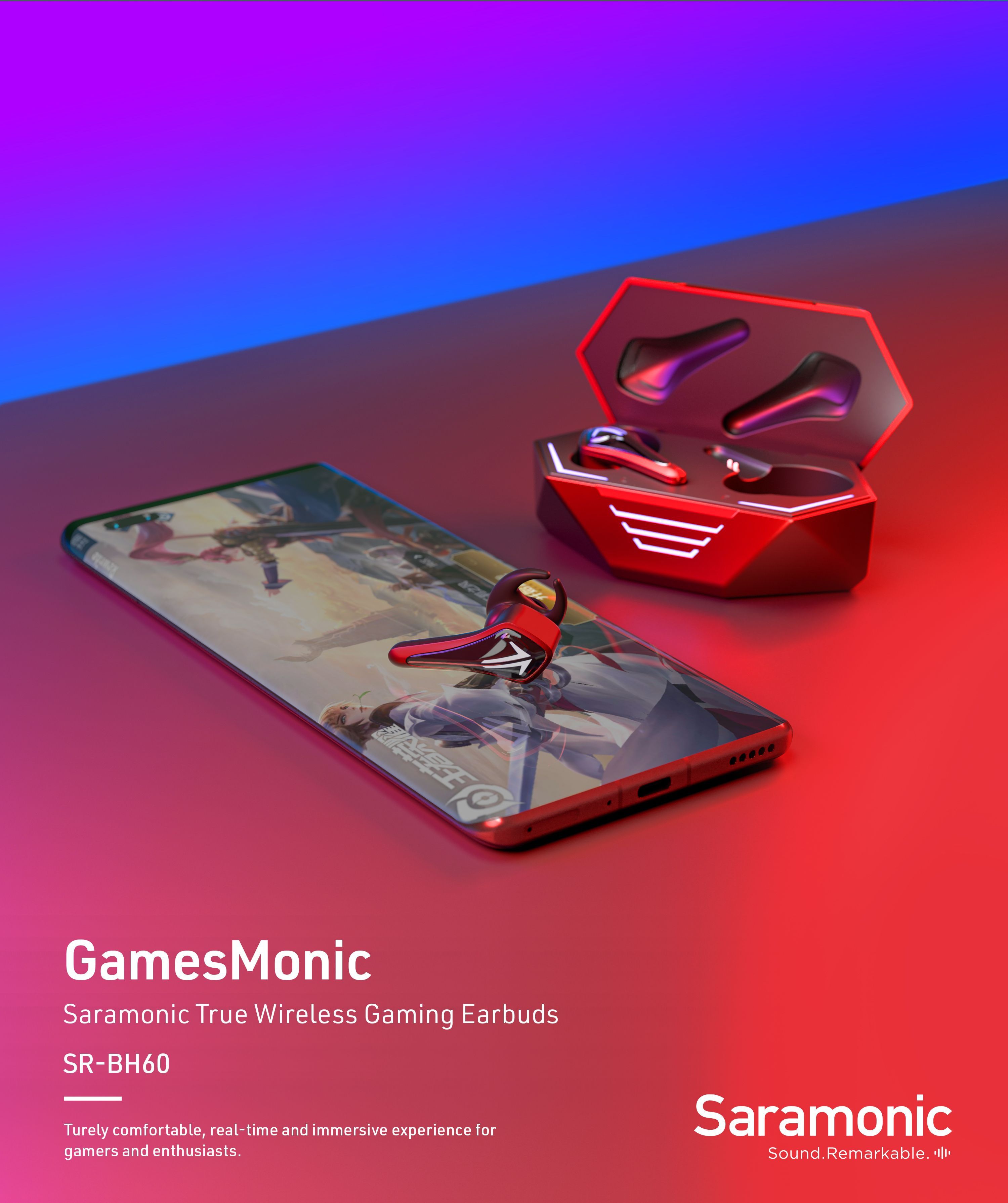 Saramonic SR-BH60-Red GamesMonic หูฟังไร้สาย | รับประกันศูนย์ 100%