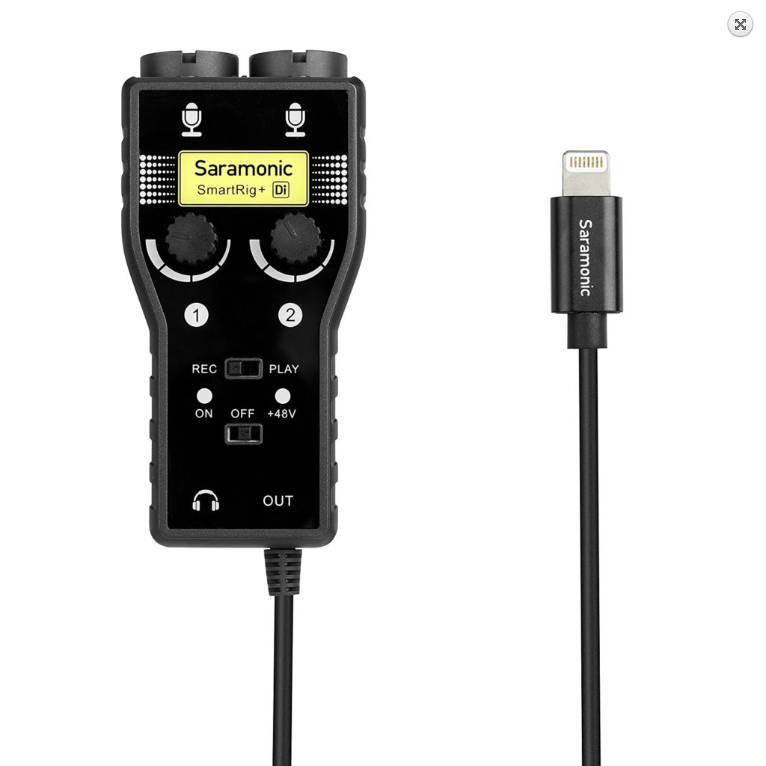 Saramonic SmartRig+ Di 2-Channel XLR & 3.5mm Microphone Mixer + 6.3mm Guitar Audio Interface with Phantom Power & MFi Certified Lightning Connector for iOS Smartphones and Tablets - Black | รับประกันศูนย์ 100%