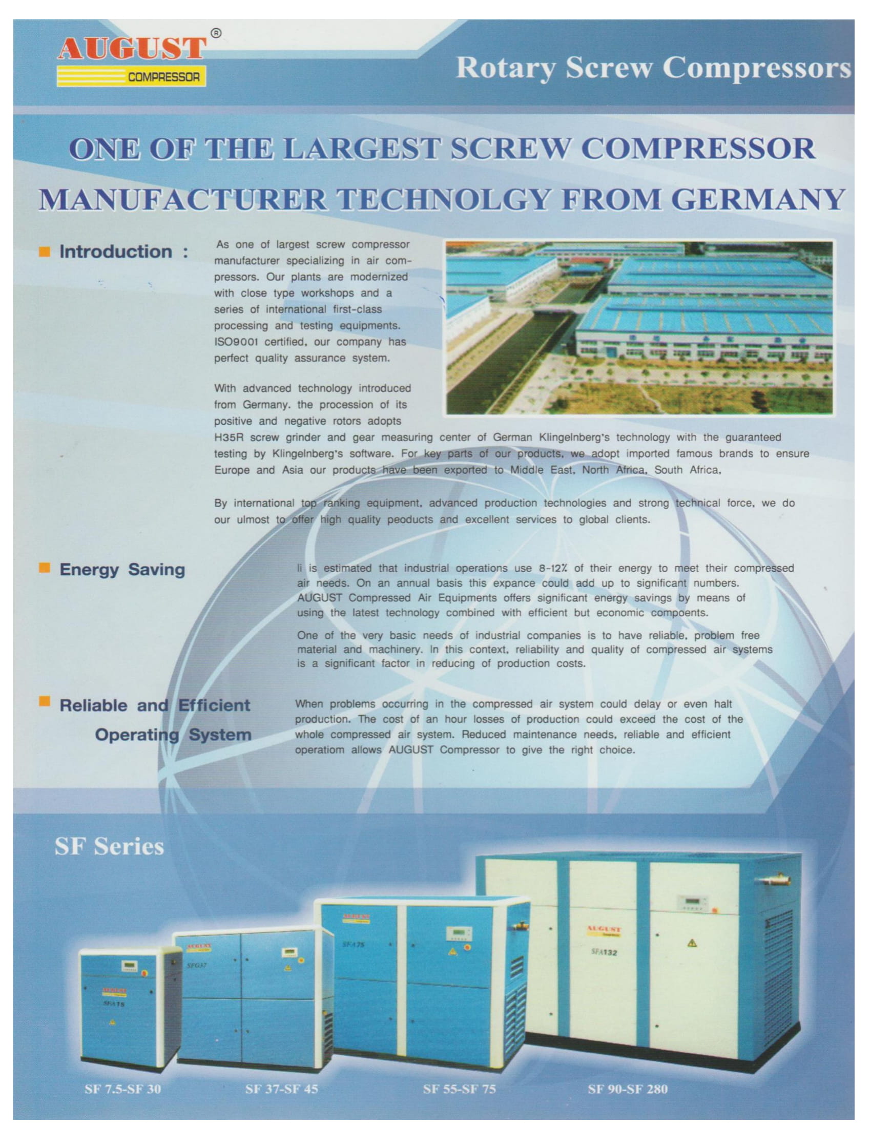 ปั๊มลมสกรู AUGUST 20HP Model : SF15D 20HP