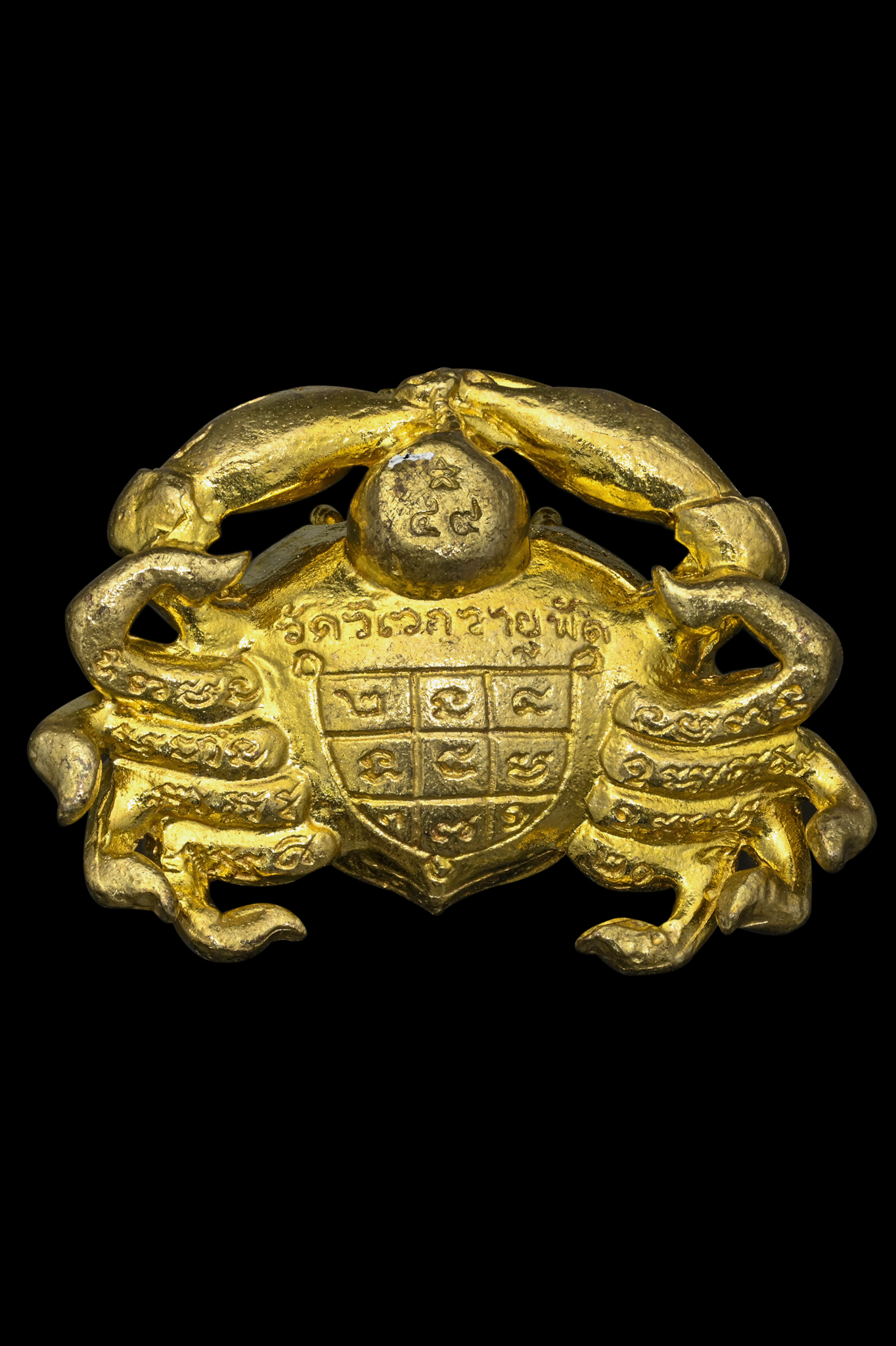 พญาปูหนีบทรัพย์ เงินเต็มถุงทองเต็มหาบ เนื้อขันลงหินชนวนทองคำ หลวงปู่ลอง วัดวิเวกวายุพัด