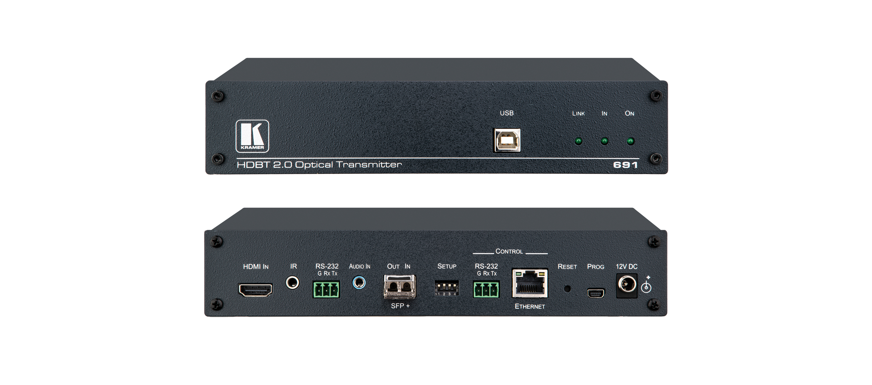 kramerav : 691 4K60 4:2:0 HDMI MM/SM Fiber Optic Transmitter with USB, Ethernet, RS–232, IR & Stereo Audio Embedding over Ultra–Reach HDBaseT 2.0