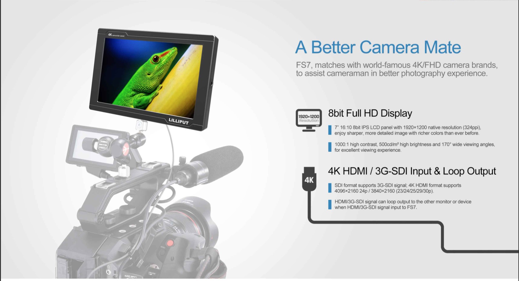Lilliput รุ่น FS7 7" 4K HDMI/3G-SDI จอมอนิเตอร์ Broadcast