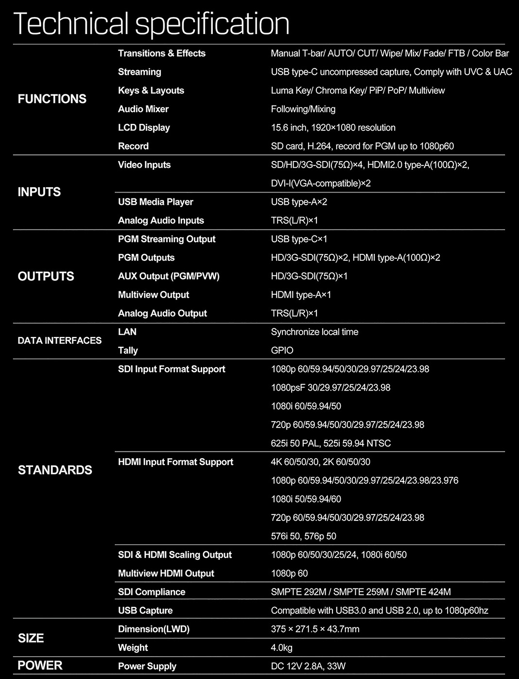 Switcher AVMatrix - PVS0615U Portable 6CH Streaming Switcher