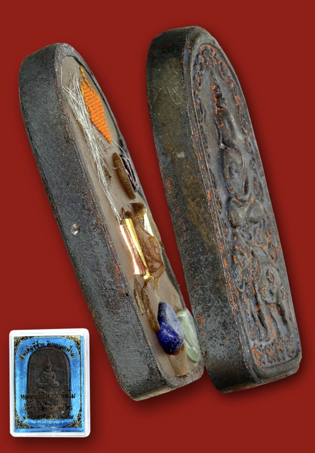 พระพุทธประทับช้าง เนื้อชนวนดินไทย หล่อโบราณ หมายเลข 22 สร้าง 50 องค์ หลวงปู่ป่วน วัดช้างน้อย อยุธยา