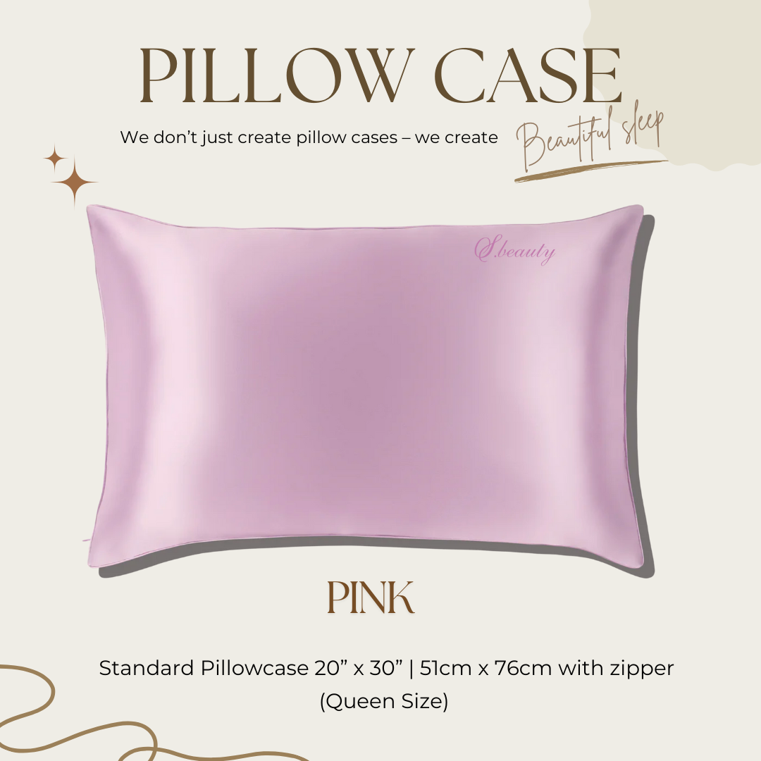 ปลอกหมอนผ้าซาติน Premium อย่างดี สีชมพู เรียบลื่น ต้านรอยย่นบนใบหน้า ผ้าทอแน่น ปั่นเครื่องได้ ซิปใส่ง่าย