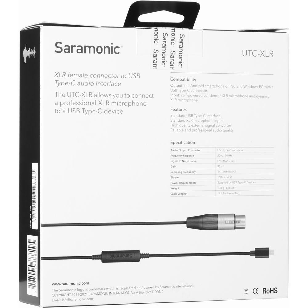 Saramonic UTC-XLR Female XLR to USB Type-C Microphone Interface Cable