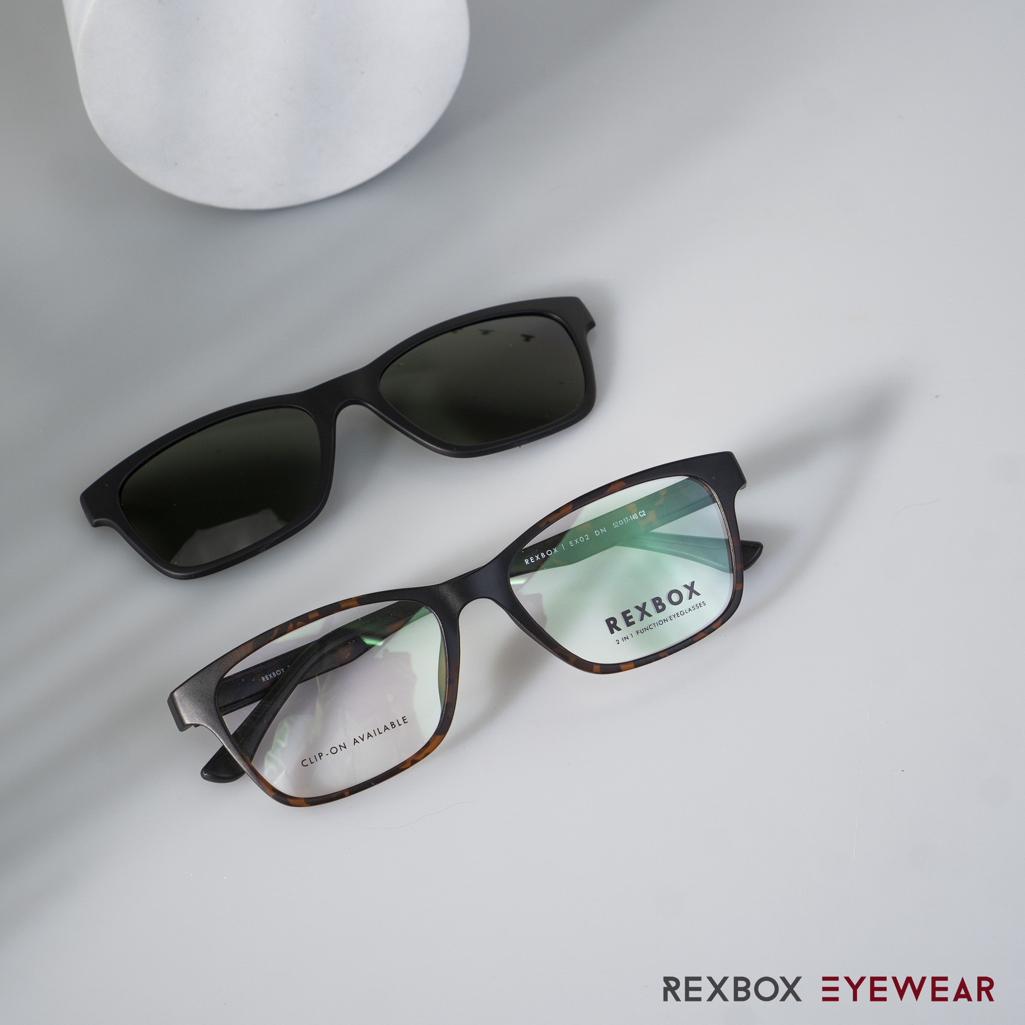 EX02 | กรอบสีลายกระ| คลิปออนเทาเขียว