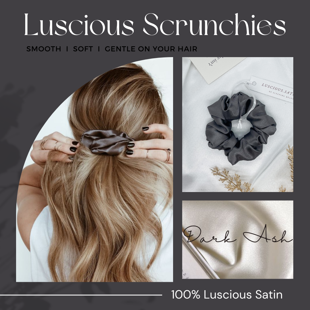 ยางมัดผม สี DARK ASH ทำจาก Luscious Satin ยางรัดผม เนื้อนุ่มละเอียดเกรดพรีเมี่ยม ไม่ดึงผมจนปวดหัว ถนอมเส้นผม ช่วยให้ผมไม่ขาด