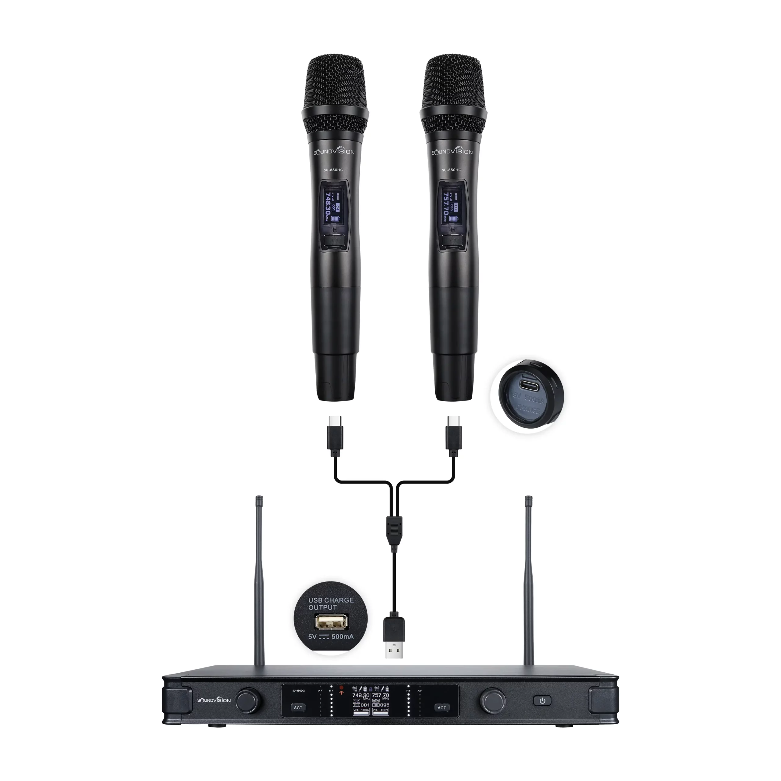 SOUNDVISION SU-850DG ชุดไมค์ลอย ดิจิตอล มือถือคู่ ย่าน UHF พร้อมระบบ Rechargeable Batteries ใช้งานสูงสุดได้ 10 ชั่วโมง