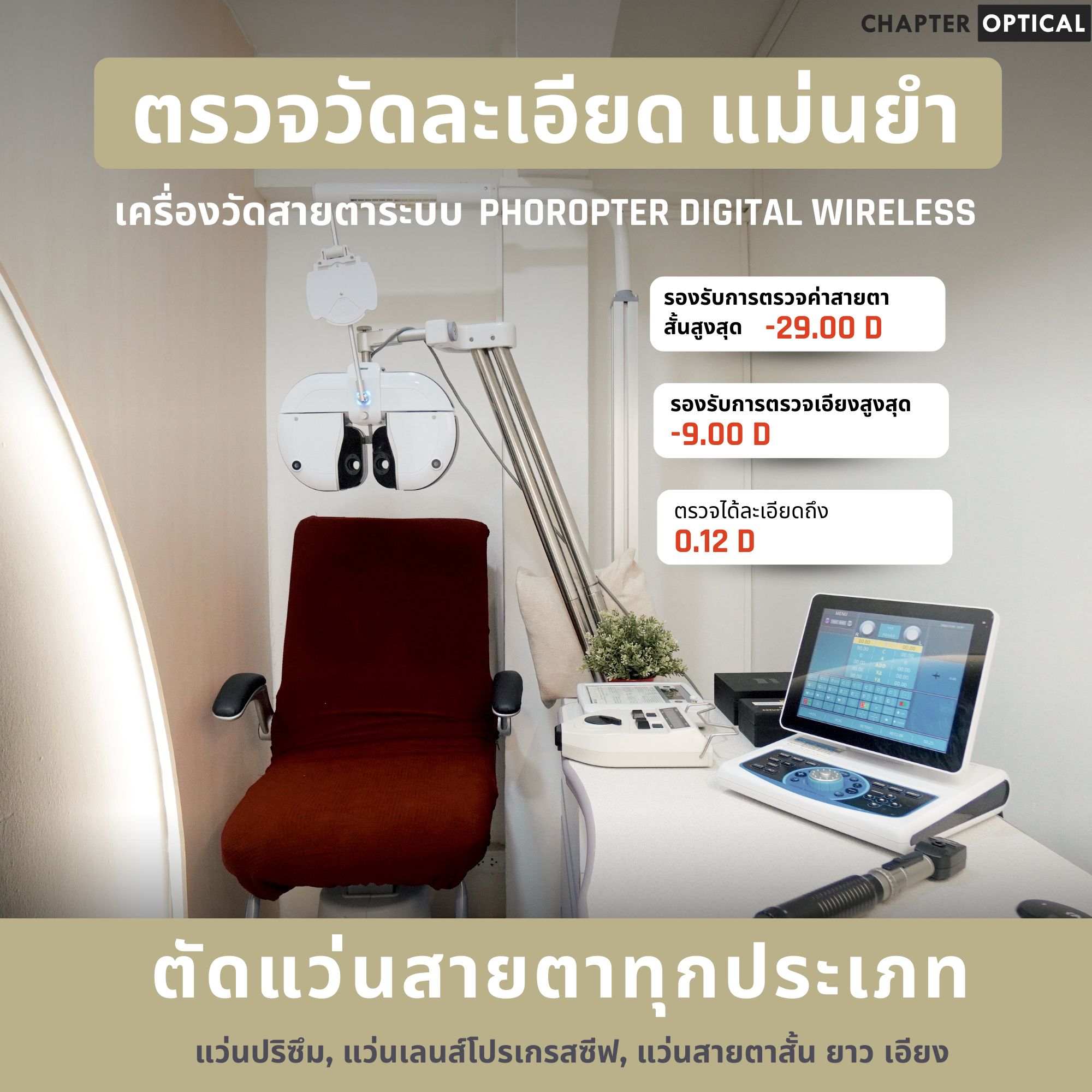 ร้านแว่น ร้านตัดแว่น วัดสายตาตัดแว่นละเอียดที่สุด โดยนักทัศนมาตร วัดสายตาใ่สได้ ไม่ปวดหัว ปรับตัว ตัดแว่นแล้วใส่ได้เลยไม่ต้องปรับตัว