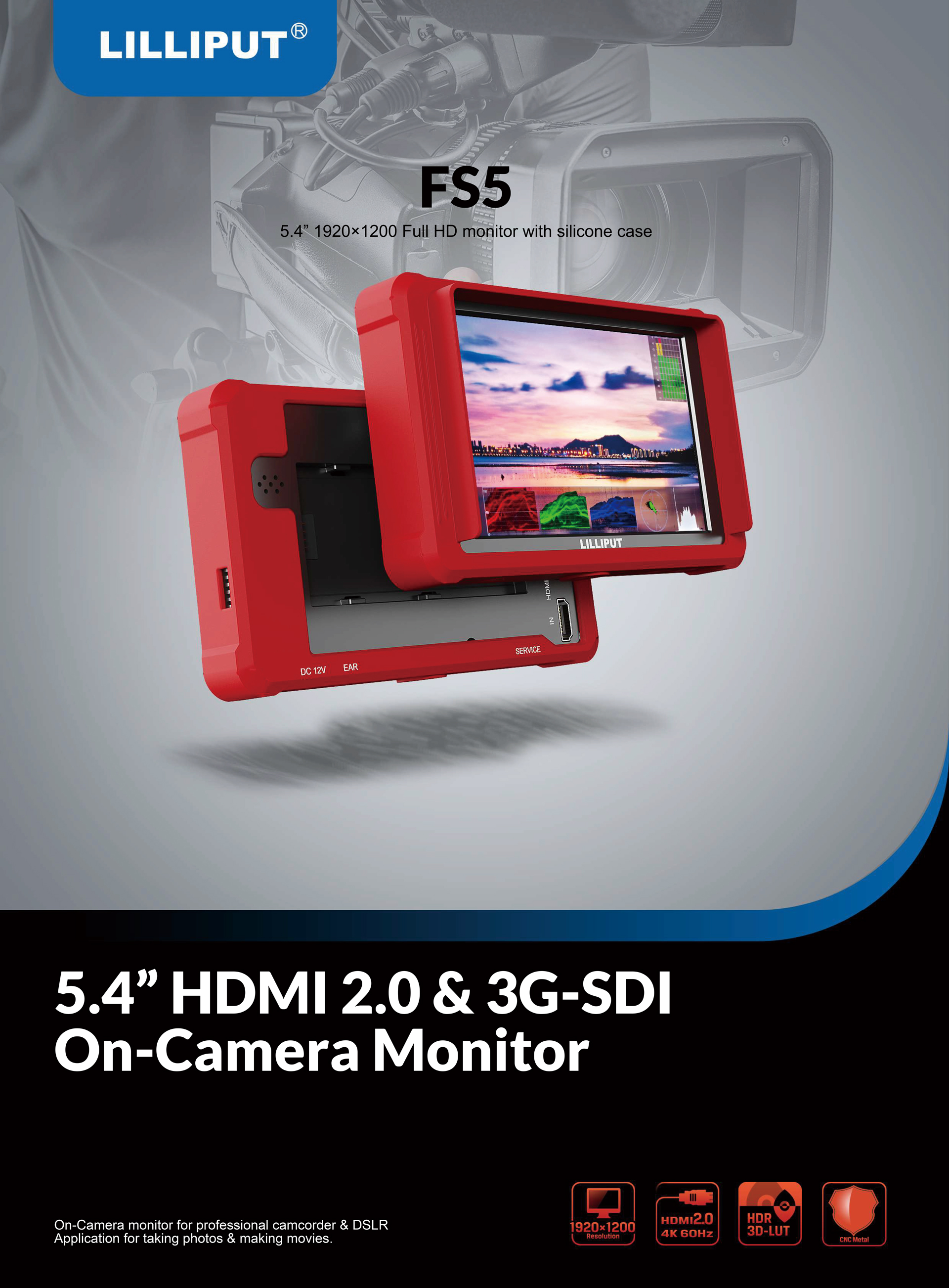 Lilliput FS5 - 5.4” HDMI 2.0 & 3G-SDI On-Camera Monitor