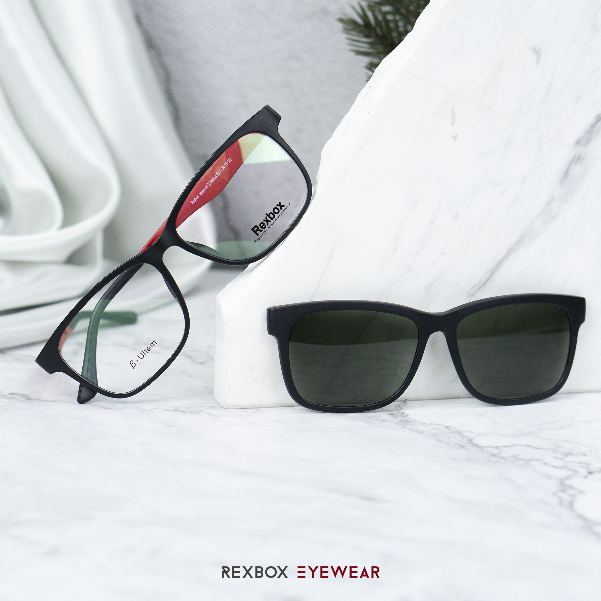 Rexbox | รุ่น Ex11 | กรอบสีดำแดง | คลิปออนเทาเขียว