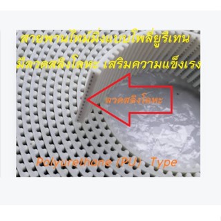 สายพานTimingปลายเปิด T2.5 หน้ากว้าง. 12 มม. Polyurethane (PU)เสริมเส้นใยโลหะสีขาวเลื่อกความยาวรวมตัดเป็นเส้นเดียวได้