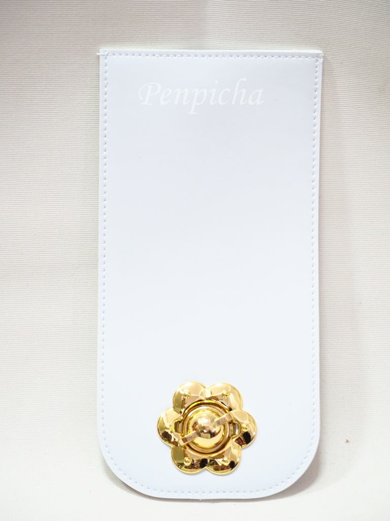 ฝายาวมนลูกบิดดอกไม้ทอง สีขาว