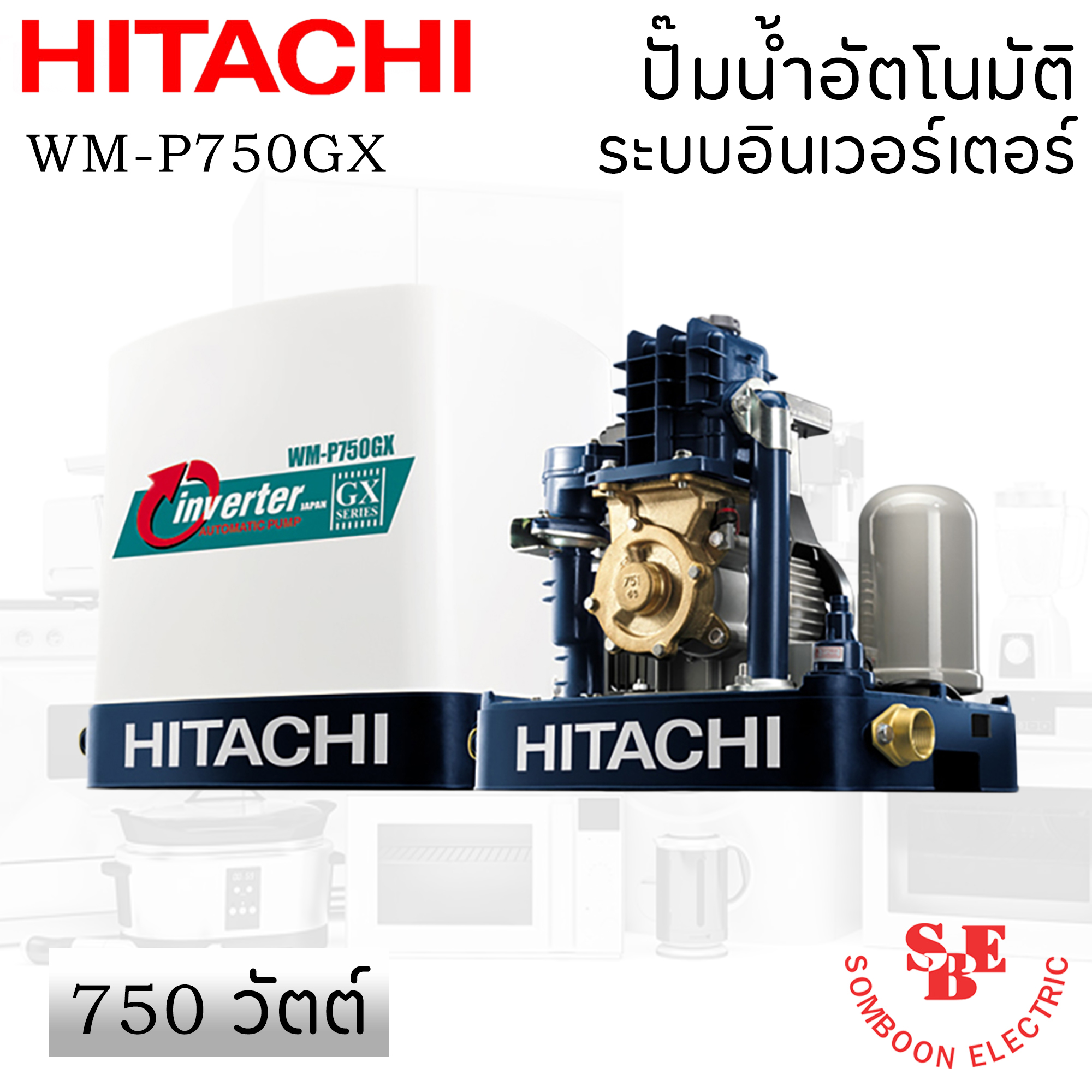 ปั๊มน้ำระบบอินเวอร์เตอร์ Hitachi 750 วัตต์ รุ่น WM-P750GX