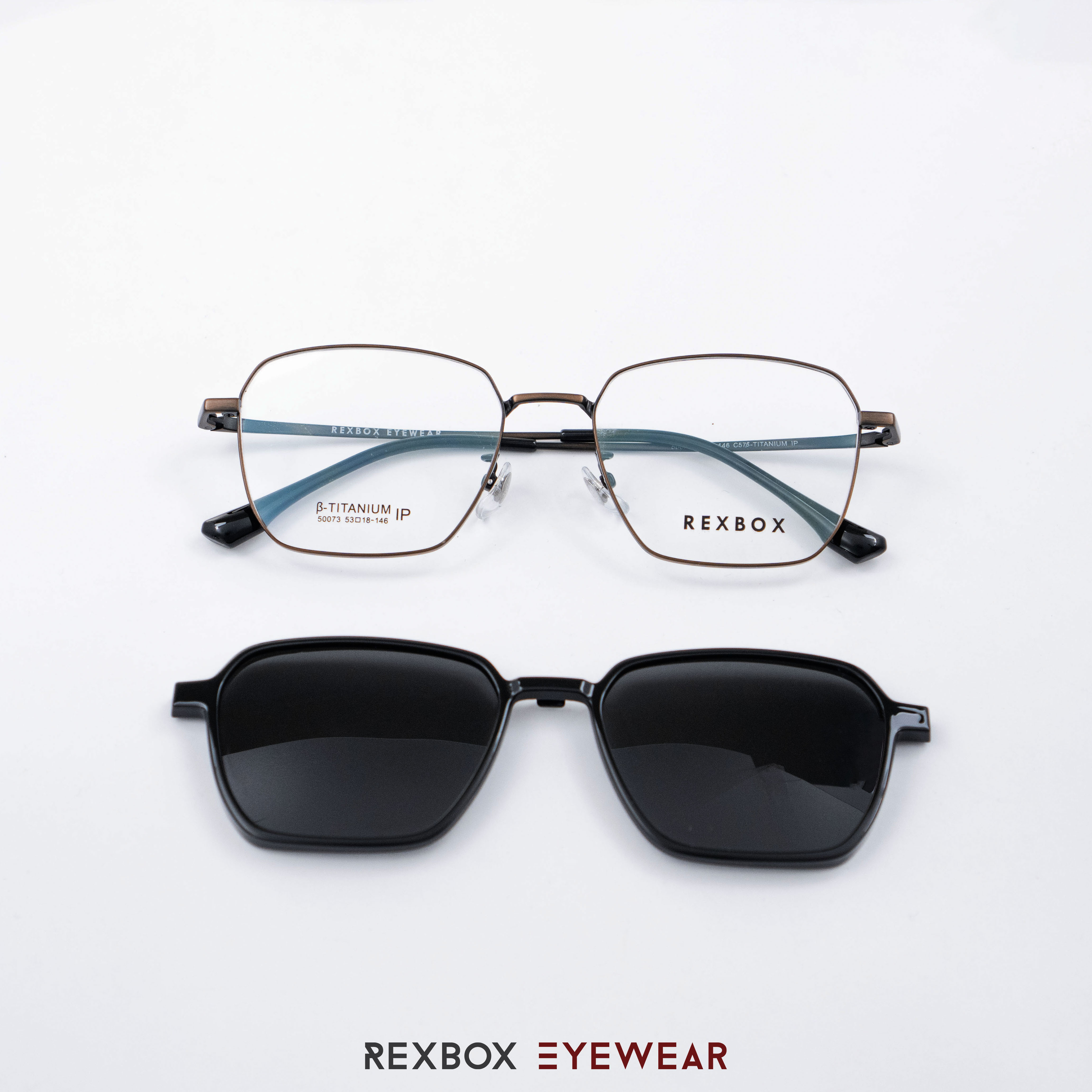 REXBOX รุ่น B-TITANIUM ไทเทเนียม พร้อมคลิปออน Polarized สีดำฉาบปรอทด้านหลังกันยูวี (50073-C57)