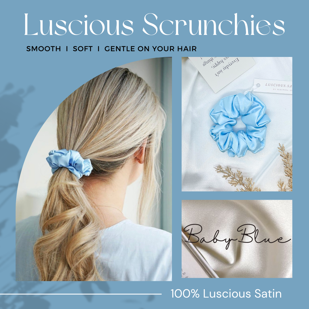 ยางมัดผม สี BABY BLUE ทำจาก Luscious Satin ยางรัดผม เนื้อนุ่มละเอียดเกรดพรีเมี่ยม ไม่ดึงผมจนปวดหัว ถนอมเส้นผม ช่วยให้ผมไม่ขาด