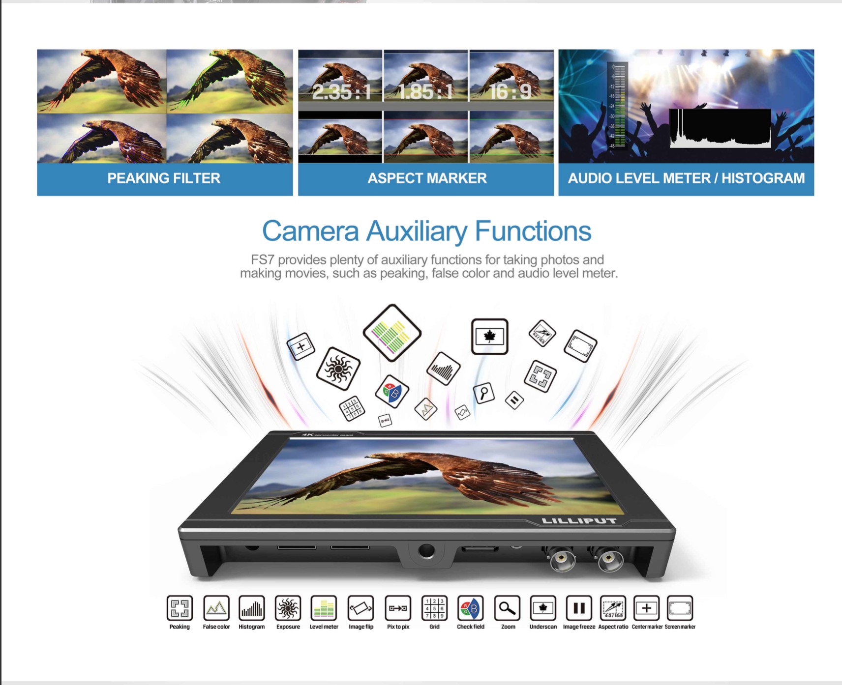 Lilliput รุ่น FS7 7" 4K HDMI/3G-SDI จอมอนิเตอร์ Broadcast