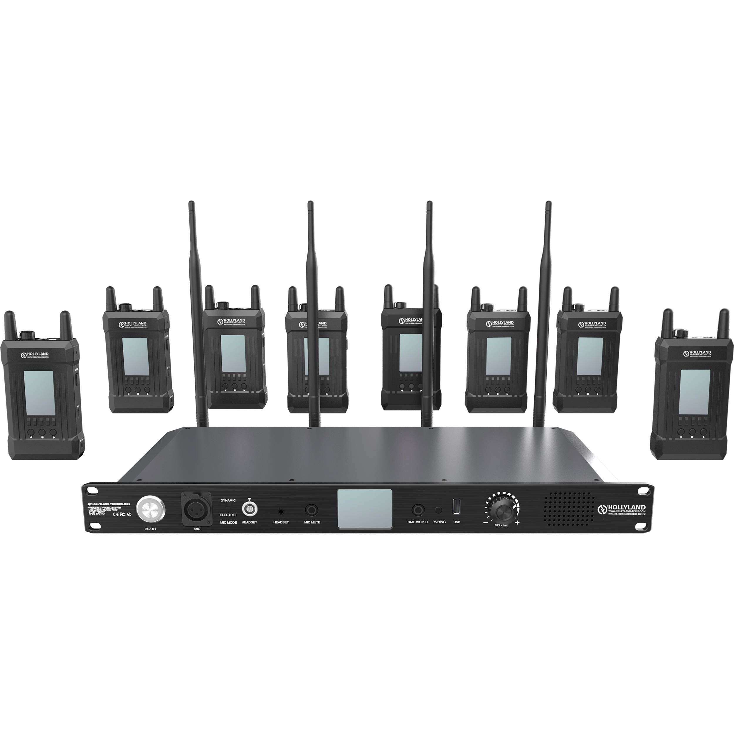Hollyland รุ่น Syscom 1000T-8B Full-Duplex Intercom System with Eight Beltpacks and Headsets