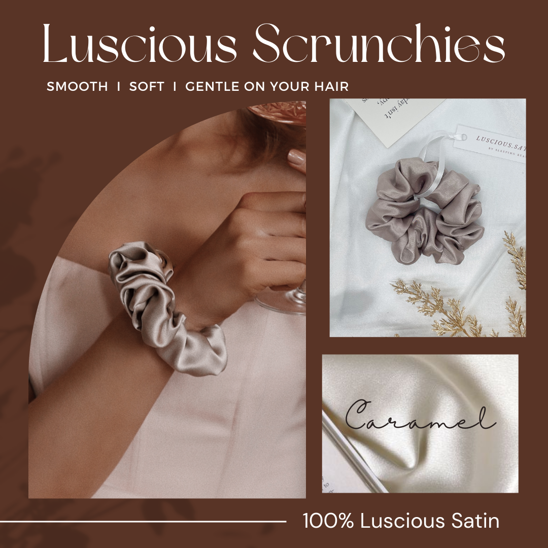 ยางมัดผม สี SAND ทำจาก Luscious Satin ยางรัดผม เนื้อนุ่มละเอียดเกรดพรีเมี่ยม ไม่ดึงผมจนปวดหัว ถนอมเส้นผม ช่วยให้ผมไม่ขาด