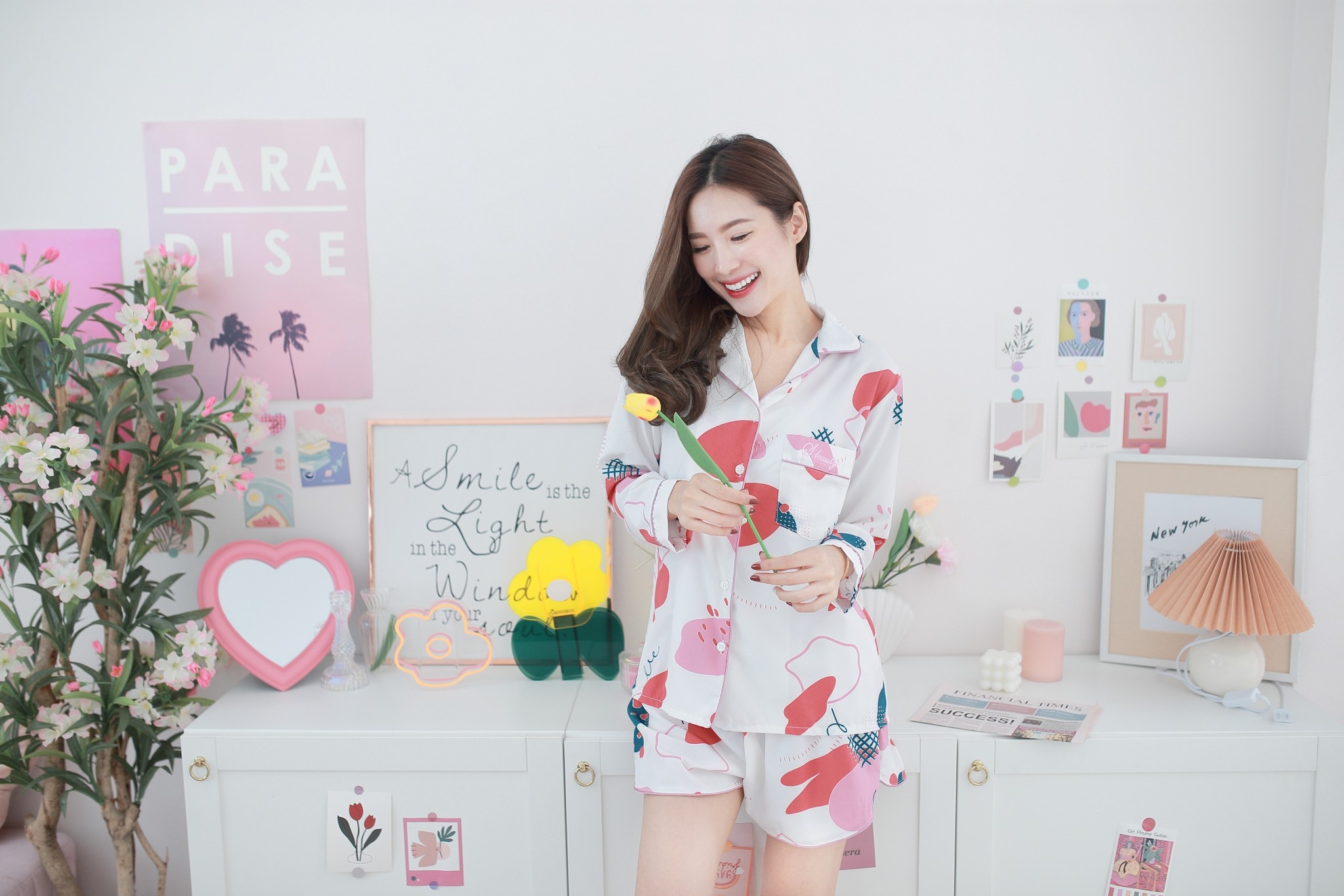ชุดนอน Premium i Silk ลาย Blossom ชุดนอนแขนยาวขาสั้น เนื้อนิ่ม ตัดเย็บดีมาก แบรนด์ Sleeping Beauty ของแท้ ชุดนอนผู้หญิง ชุดนอนน่ารัก