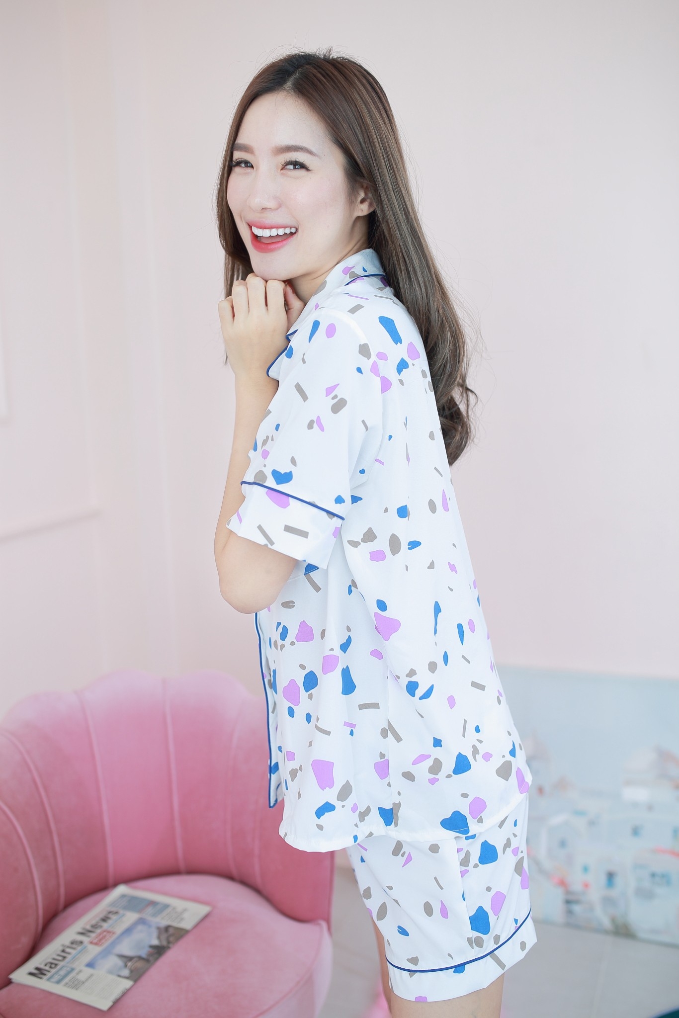 ชุดนอน Premium i Silk ลาย Rocky Rocky ชุดนอนแขนlสั้นขาสั้น เนื้อนิ่ม ตัดเย็บดีมาก แบรนด์ Sleeping Beauty ของแท้ ชุดนอนผู้หญิง ชุดนอนน่ารัก